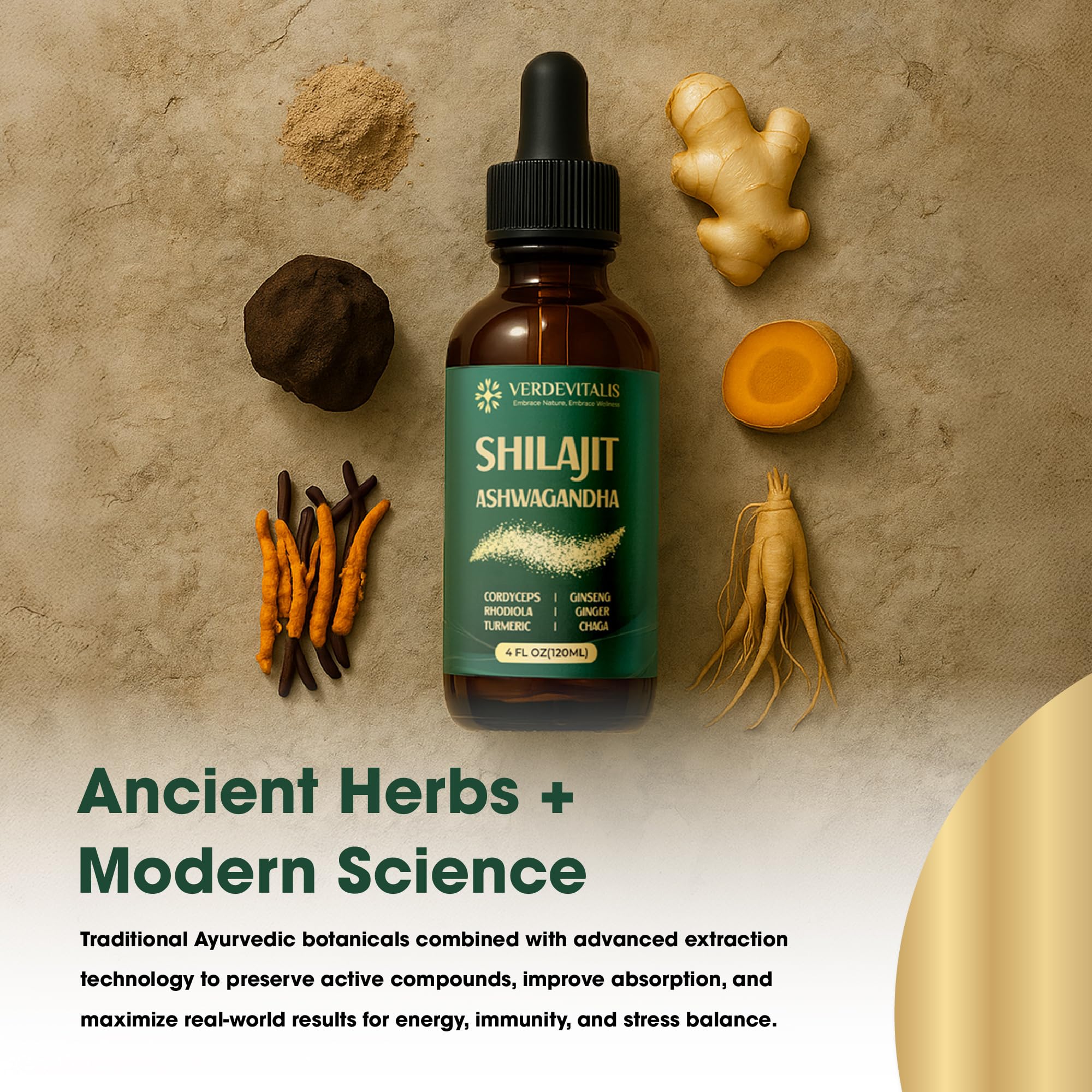 VERDEVITALIS 8in1 Shilajit liquid ingredients with traditional botanicals