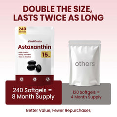 VerdiGusto astaxanthin label communicates non-GMO and allergen-friendly messaging.