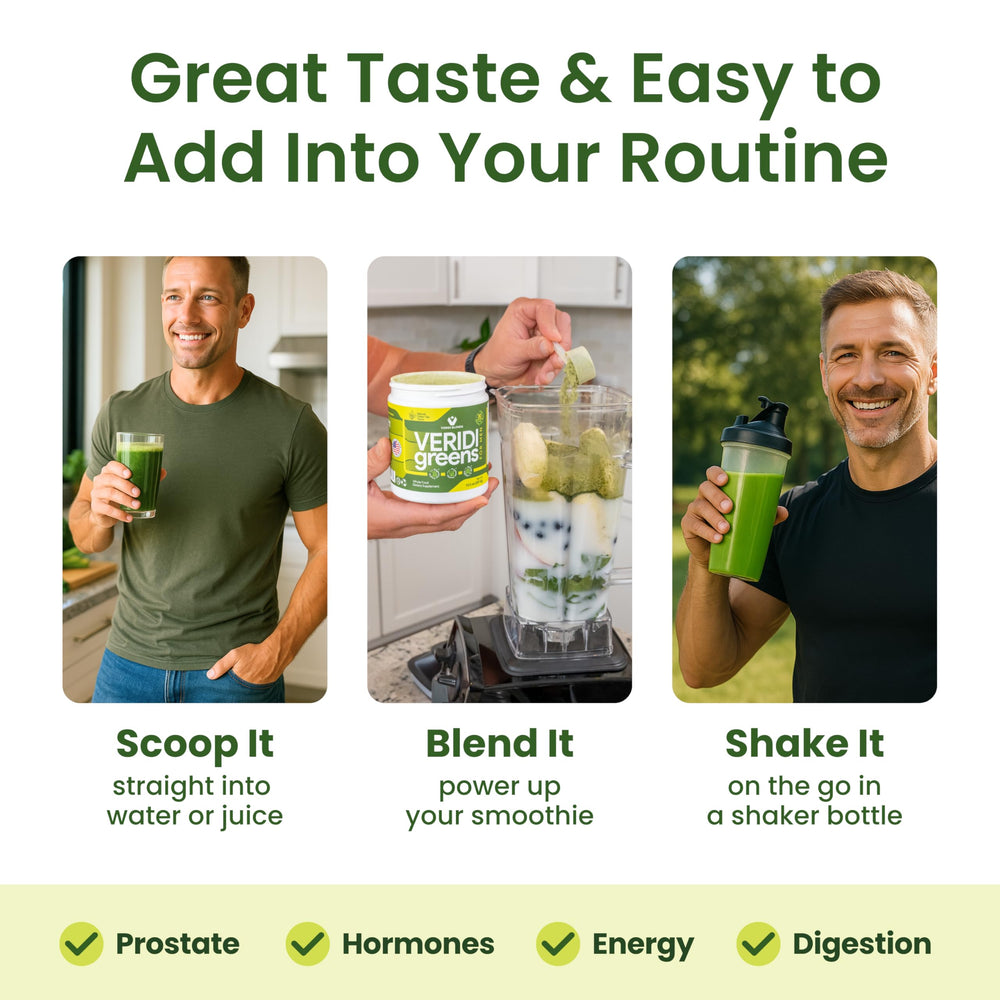 Veridi Greens energy-boost serving suggested for morning routines.