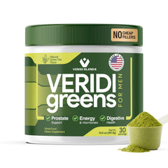Veridi Greens for Men 40+ bottle front showing full-spectrum greens for daily vitality.