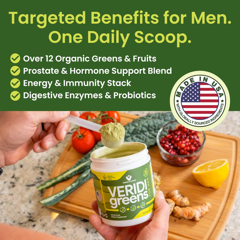 Veridi Greens icon featuring saw palmetto and zinc for hormone-related support.