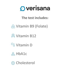 Verisana test kit with finger-prick sample in progress for quick health insights.