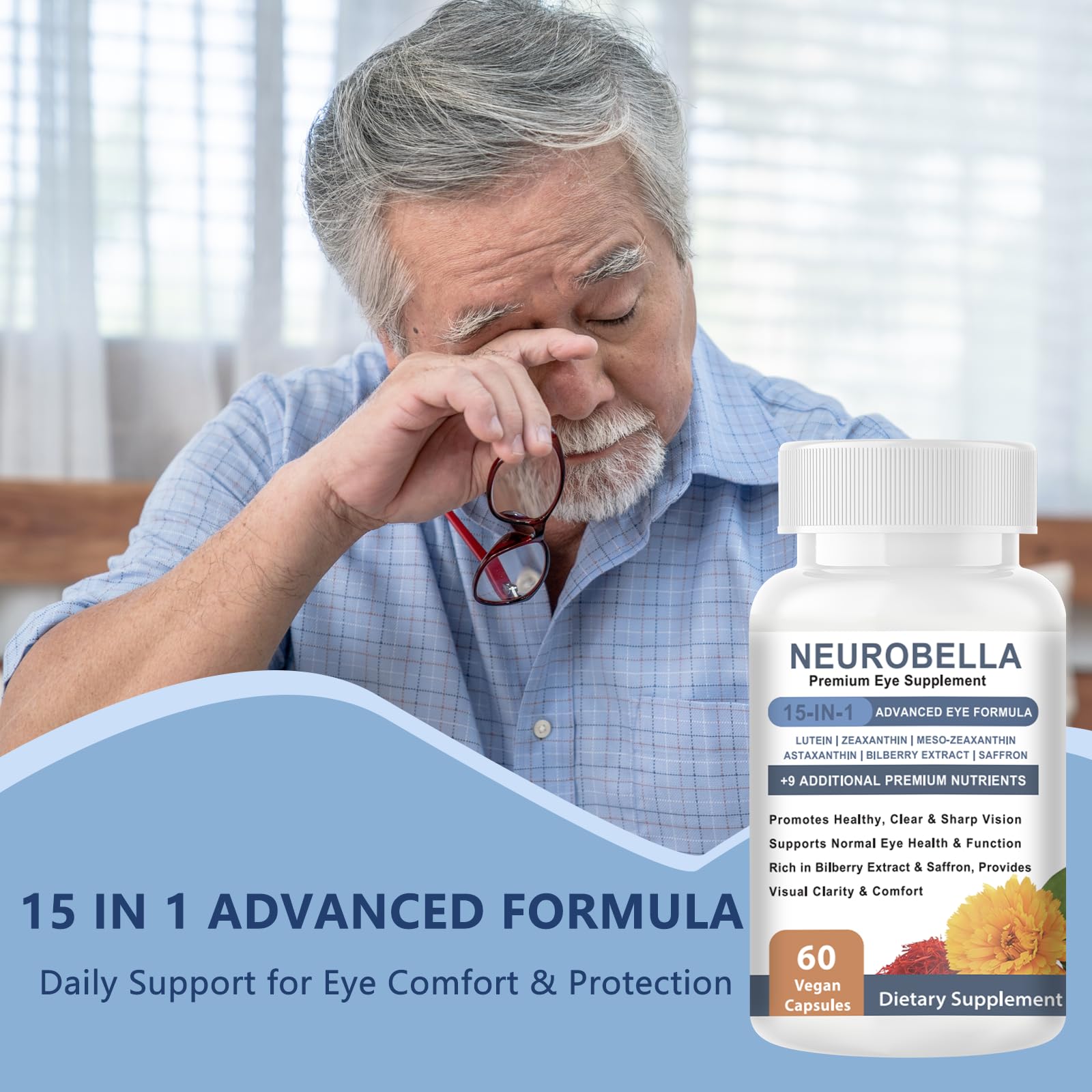 Versafy Neurobella carotenoids close-up highlighting lutein and zeaxanthin