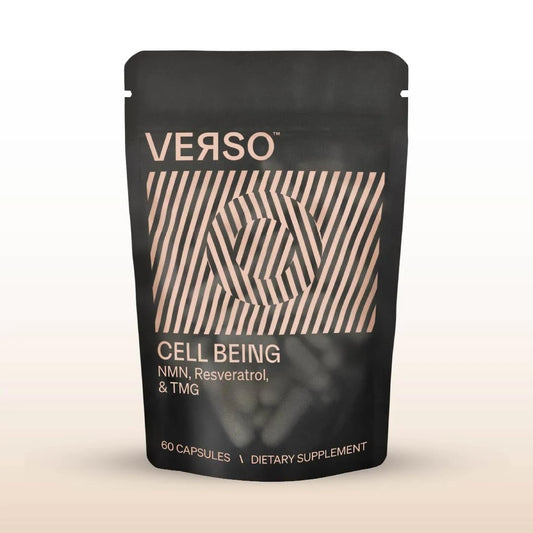 Verso Cell Being bottle with capsules for daily energy and metabolic balance.