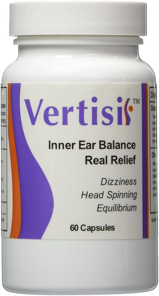 Vertsilis vertigo bottle closeup with a clear label for daily balance support