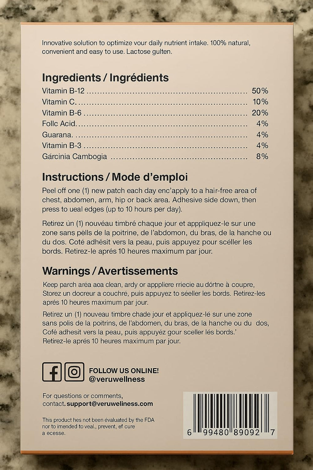 Veru Wellness B12 Patch skin-ready application, smooth wear throughout the day.