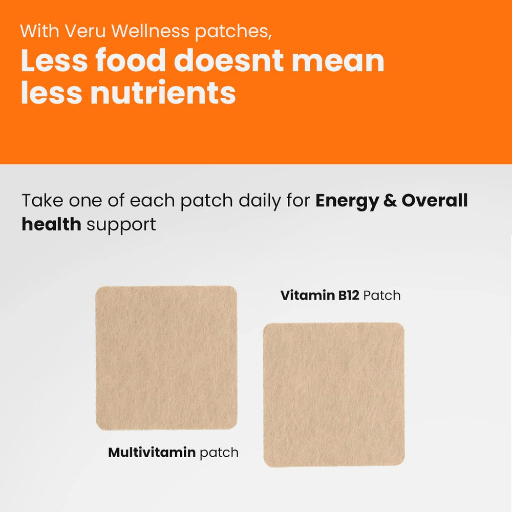 Veru Wellness patch in use on hip area showing hands-free nutrition.