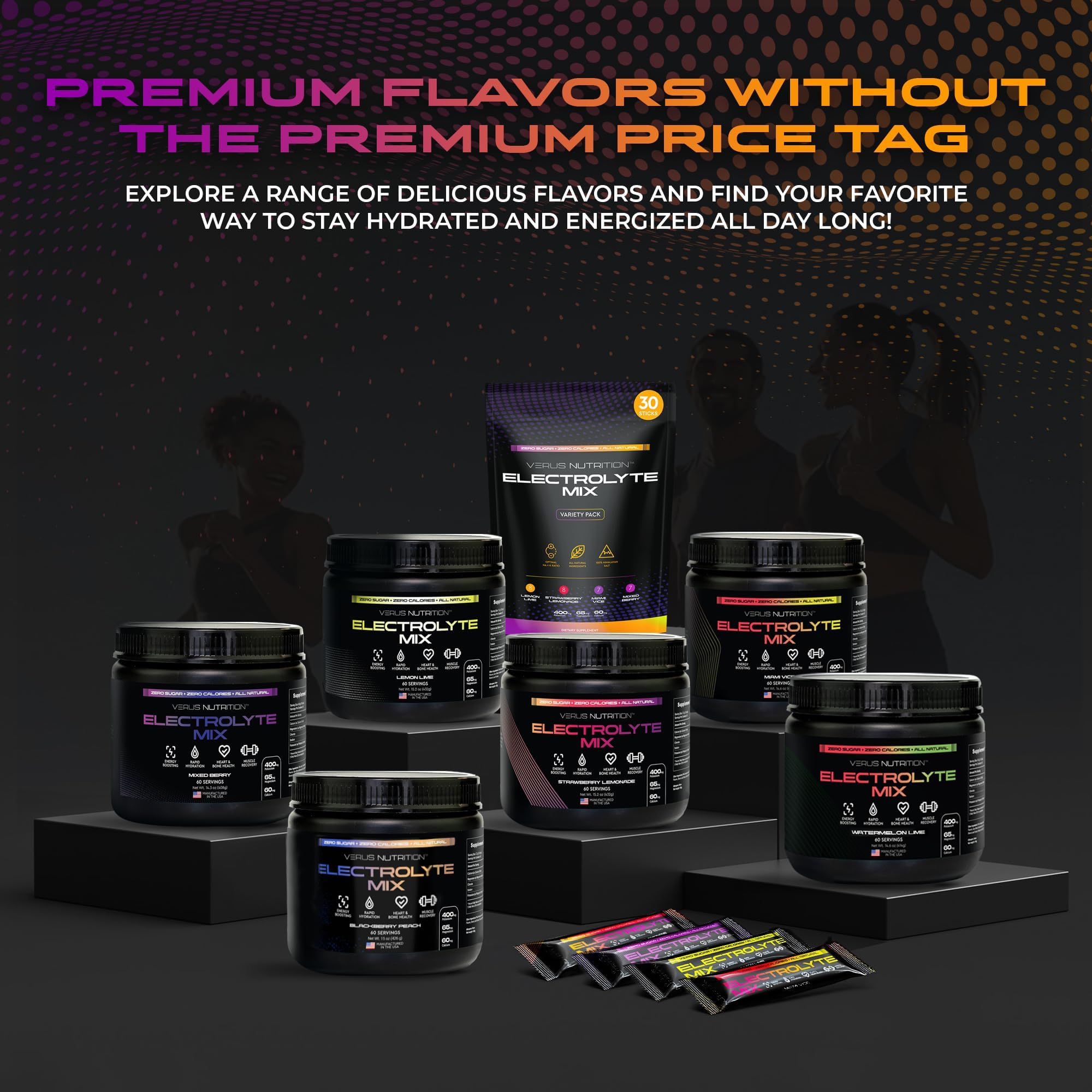 Serving suggestions for fasting or keto routines with VERUS NUTRITION electrolytes.