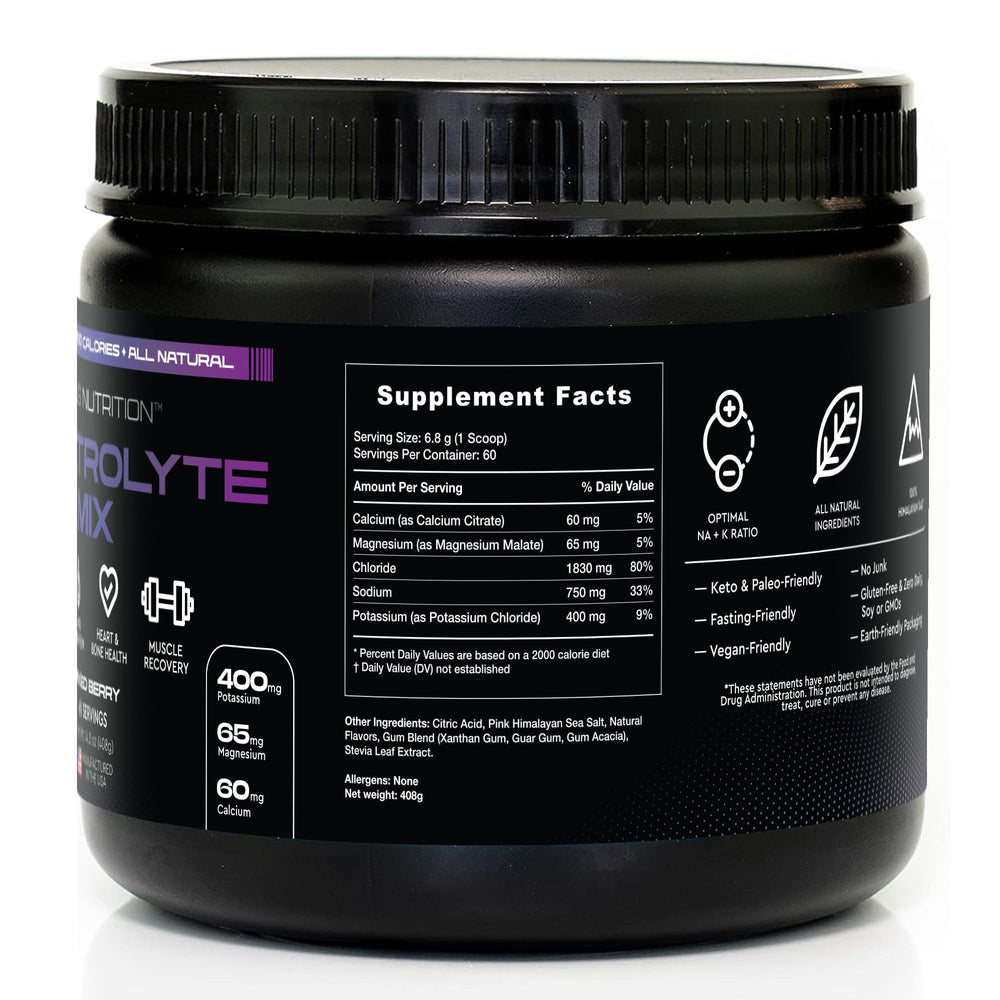 VERUS NUTRITION electrolytes scoop and bottle suggest on-the-go use.