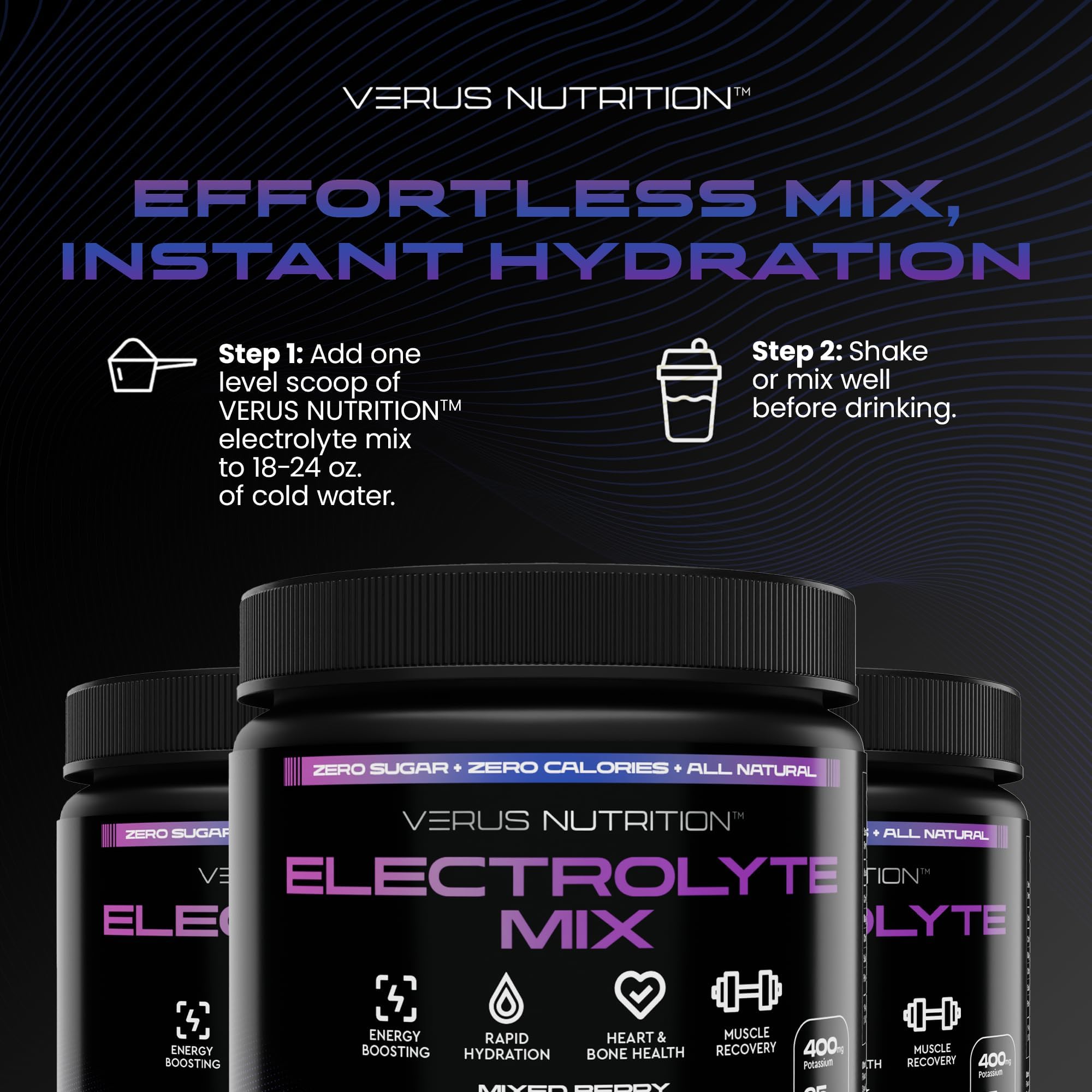 Glass with ice demonstrates refreshing hydration using VERUS NUTRITION electrolytes.