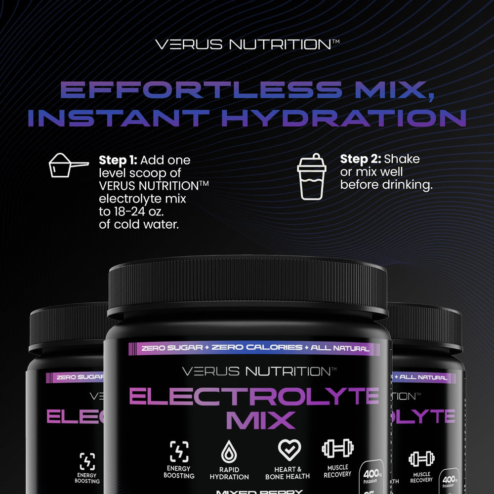 Glass with ice demonstrates refreshing hydration using VERUS NUTRITION electrolytes.