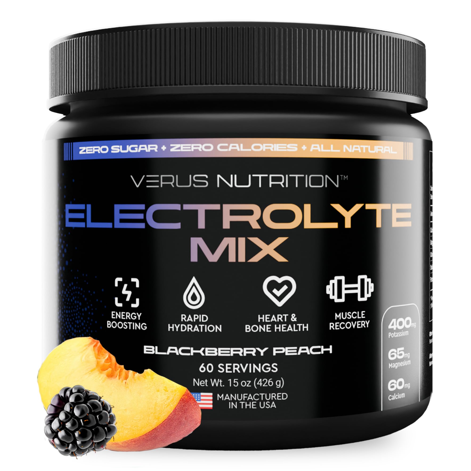 VERUS NUTRITION electrolytes powder berry peach in a glass for refreshing hydration
