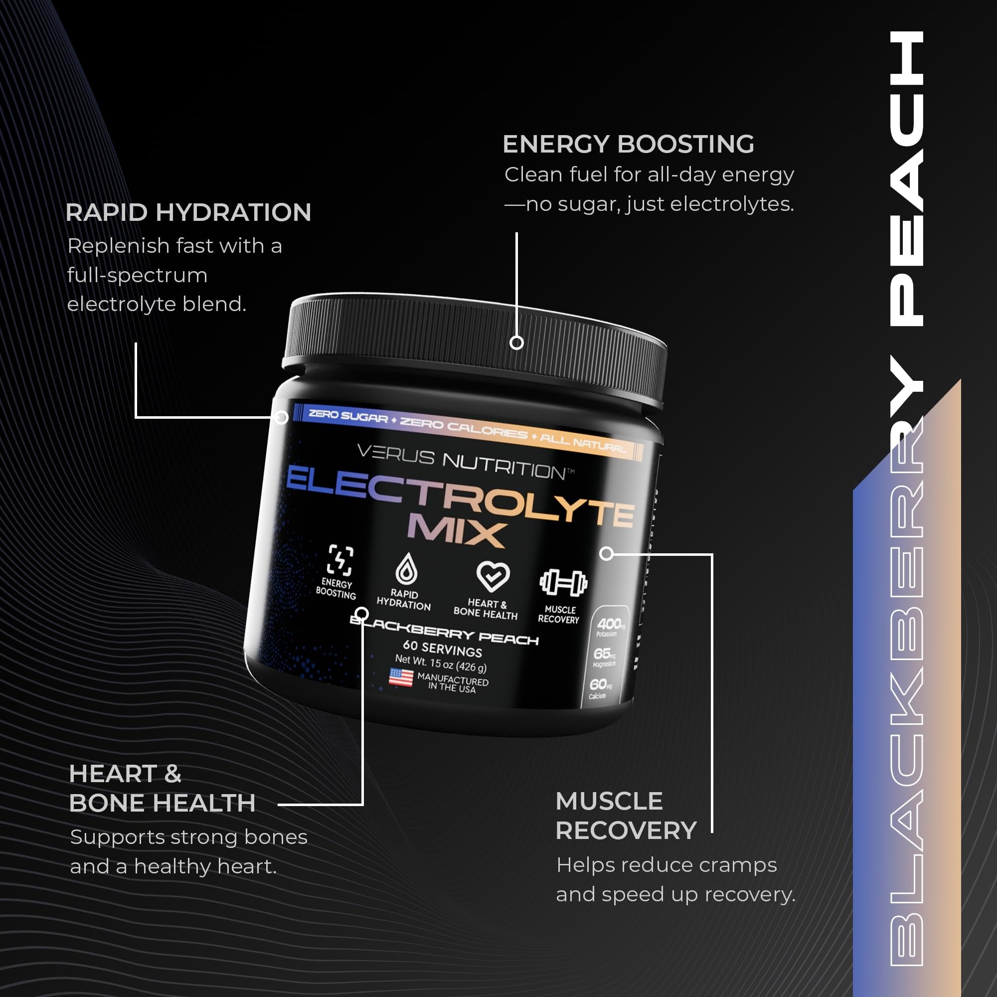Scoop of VERUS NUTRITION electrolytes powder ready to dissolve for balanced hydration