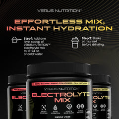 VERUS NUTRITION Electrolytes powder dissolving in water emphasizes fast mix and clean taste.