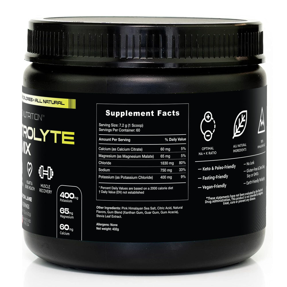 VERUS NUTRITION Electrolytes Powder flavors-assortment showcases Lemon Lime and others.