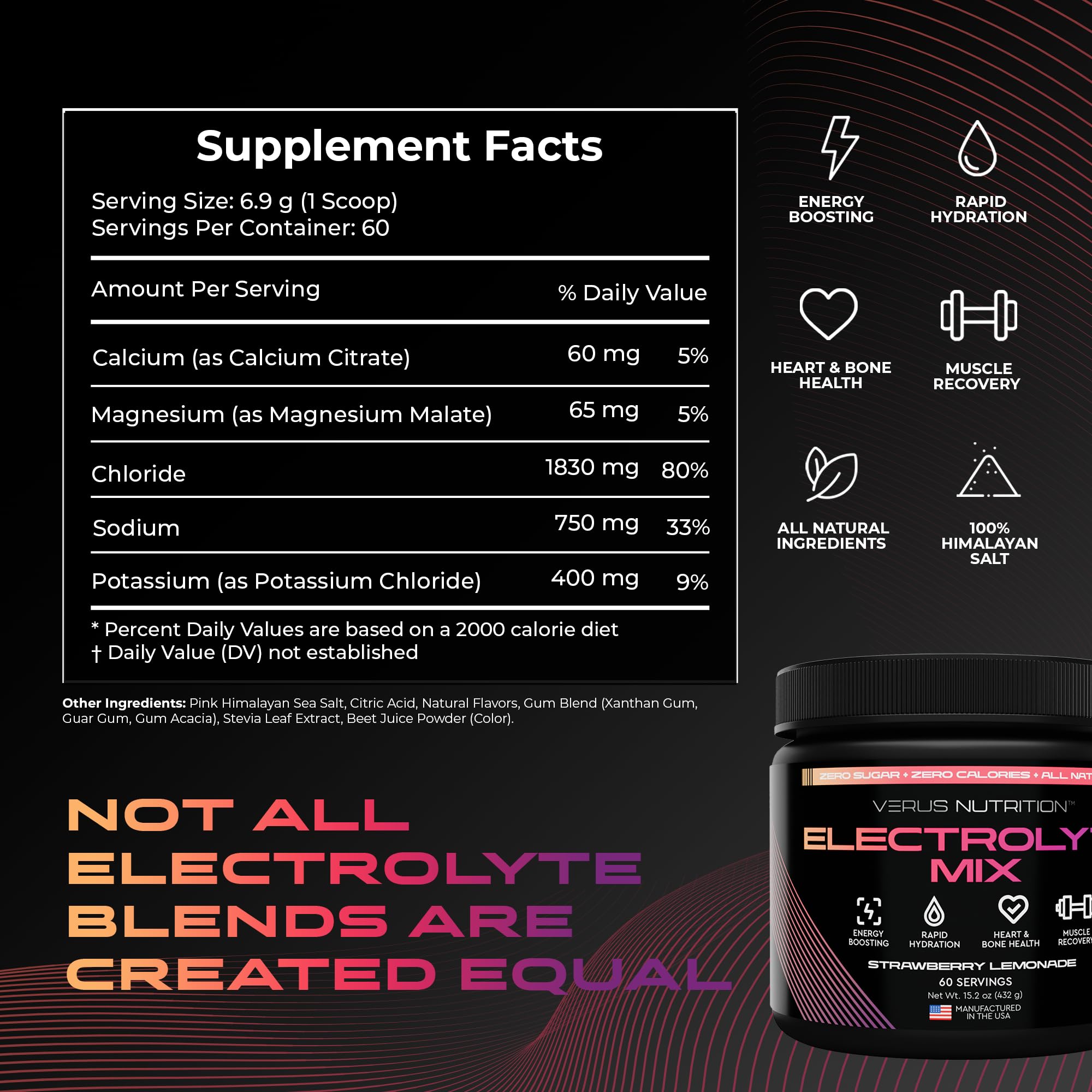 VERUS NUTRITION Lemon Lime electrolytes powder tub delivers crisp keto-friendly hydration.