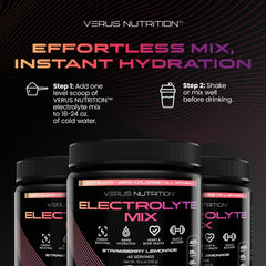 VERUS NUTRITION Miami Vice electrolytes powder splash in glass for energizing hydration.
