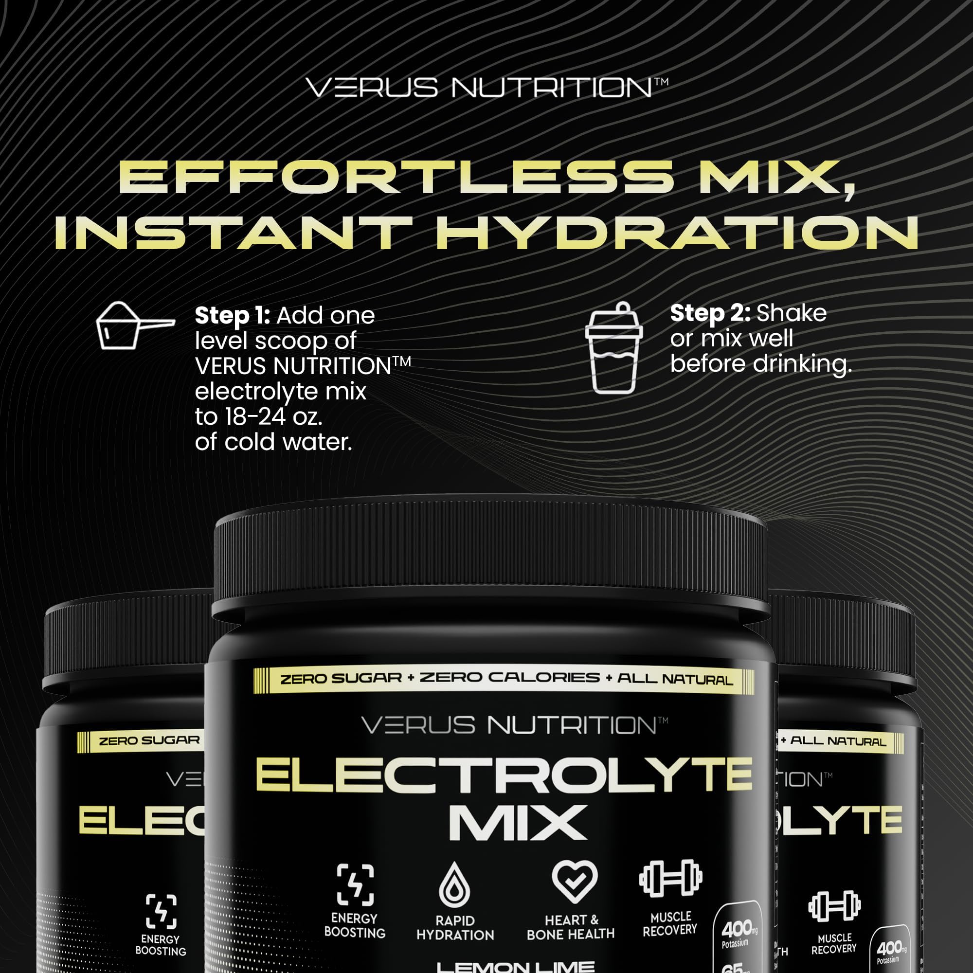 VERUS NUTRITION Electrolytes Powder packaging-front signals recyclable bottle.
