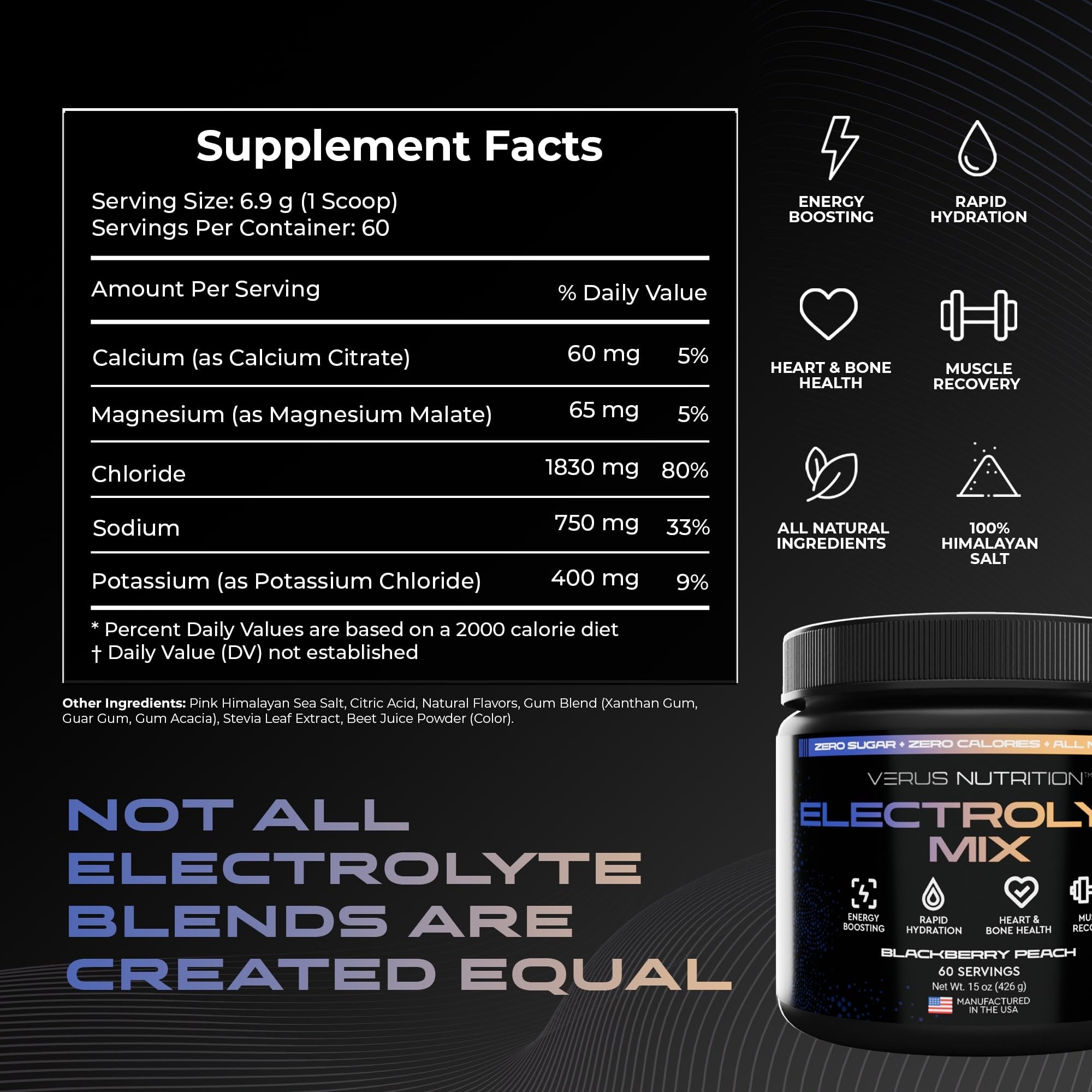 Pouring VERUS NUTRITION electrolytes powder into water creates a berry peach hydration drink
