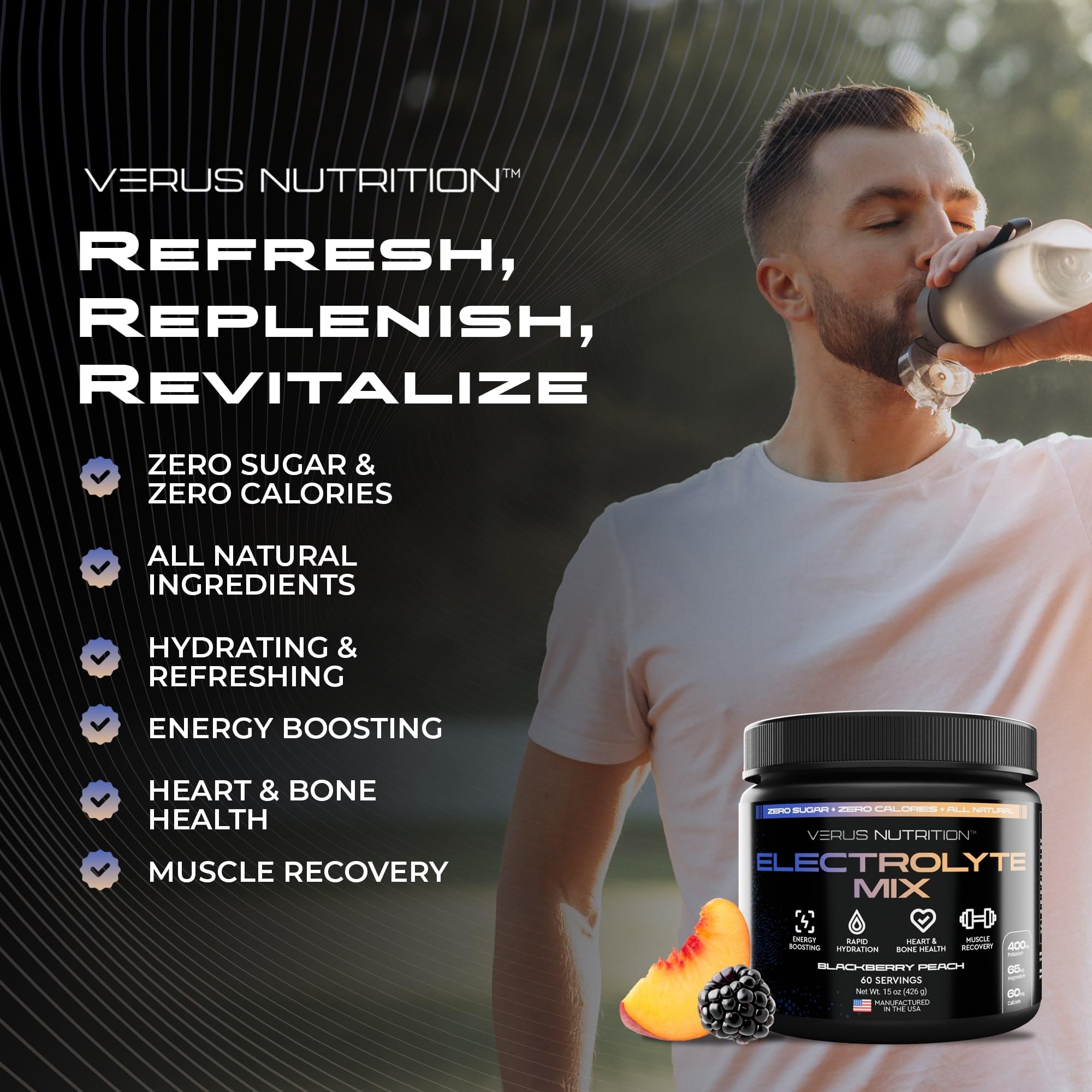 Summer hydration with VERUS NUTRITION electrolytes powder in a refreshing glass