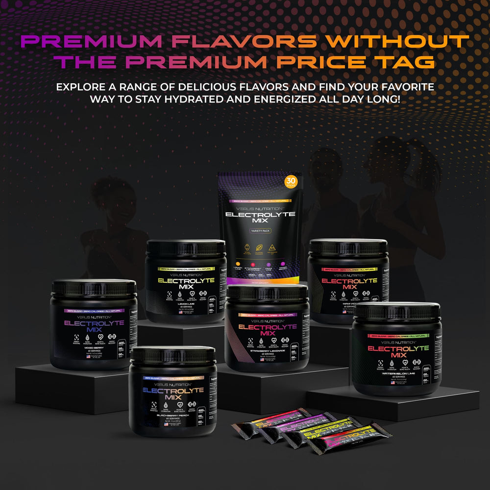 VERUS NUTRITION Electrolytes Powder zero-sugar label highlights calorie-free hydration.