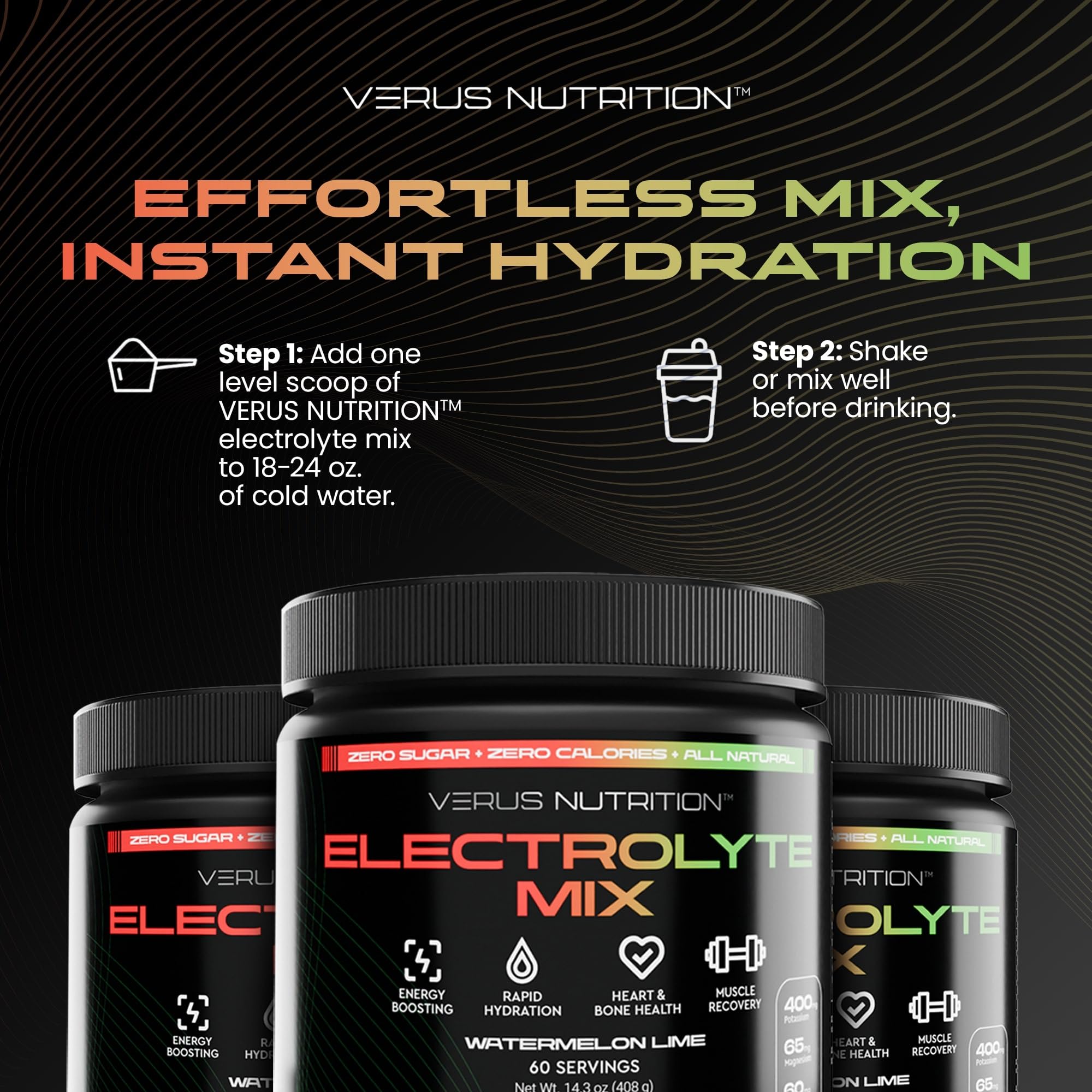 VERUS NUTRITION electrolyte mix being stirred for summer hydration.