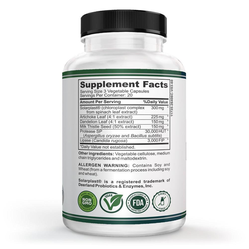 Label on VESALIX Liver Support showing milk thistle and artichoke for liver-friendly support.