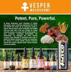 Vesper Mushrooms Gold Metal wild huckleberry infusion, offering natural flavor and antioxidant-friendly profile.