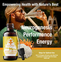 Vesper Mushrooms Gold Metal under-tongue dosing, enabling fast absorption for energy.