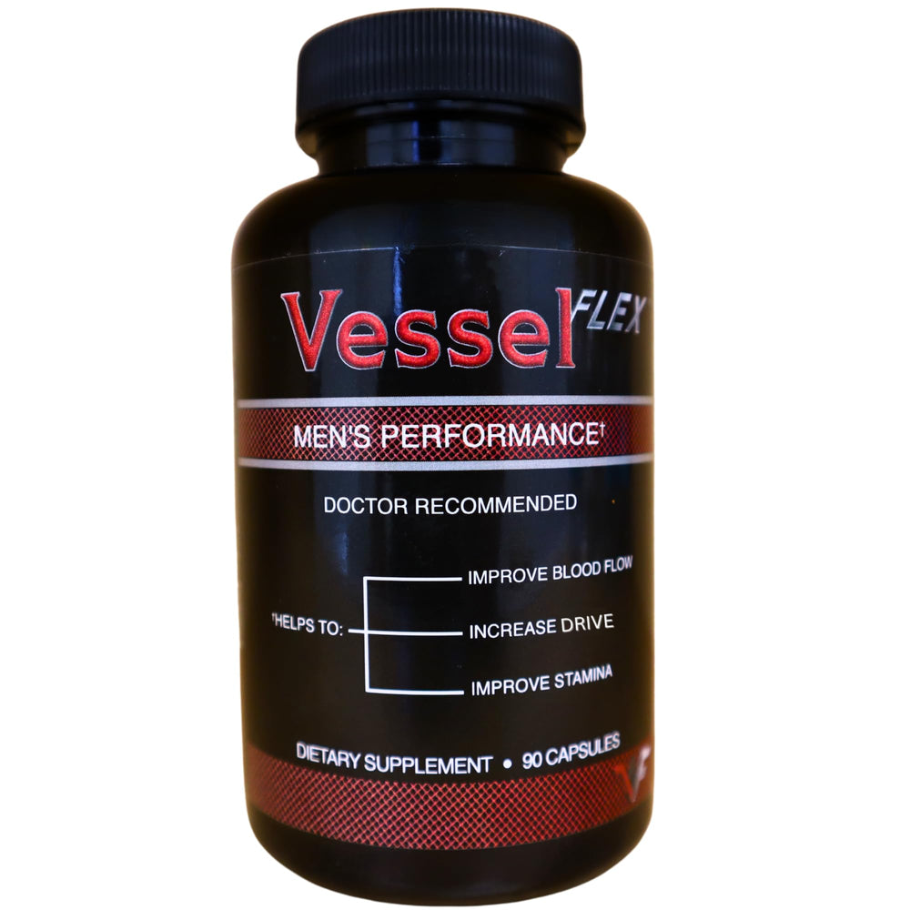 VesselFLEX bottle front view highlighting nitric oxide support for energy