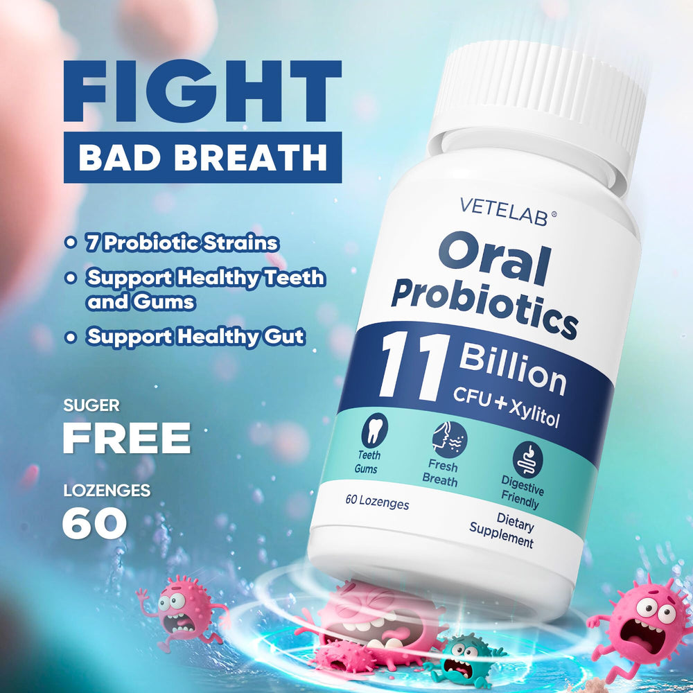 VeteLab lozenges dissolving in mouth demonstrating convenient daily use for oral health.