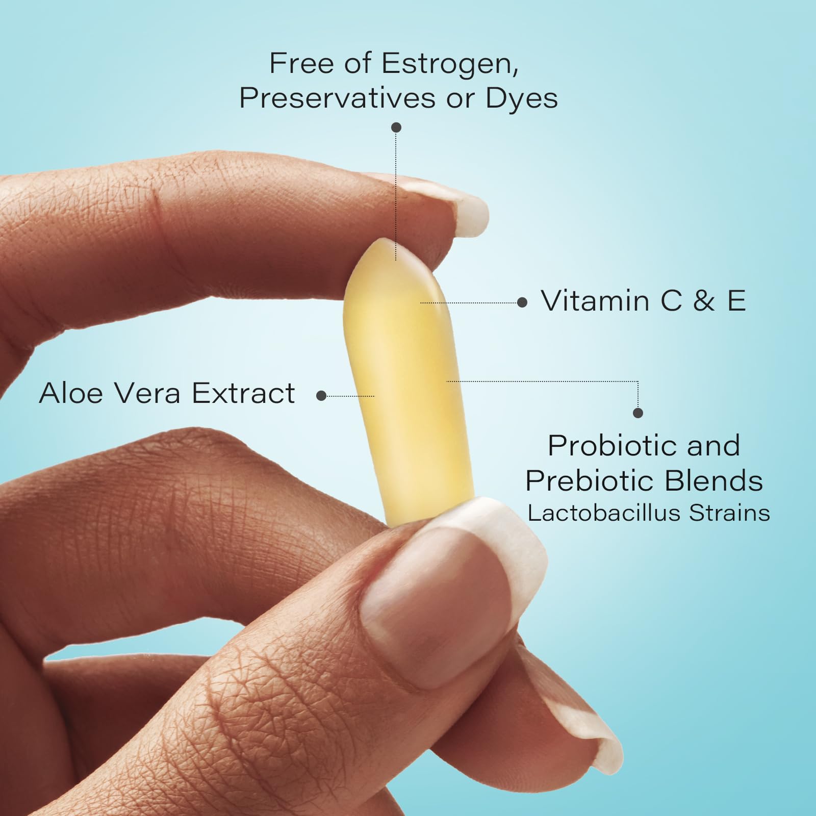Close-up of probiotic and prebiotic blend supporting vaginal flora