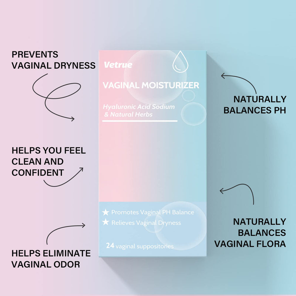 Vetrue vaginal suppository insertion close-up for soothing moisture.