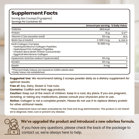 VEV Multi Collagen Powder nutrition facts on the bag for daily support.