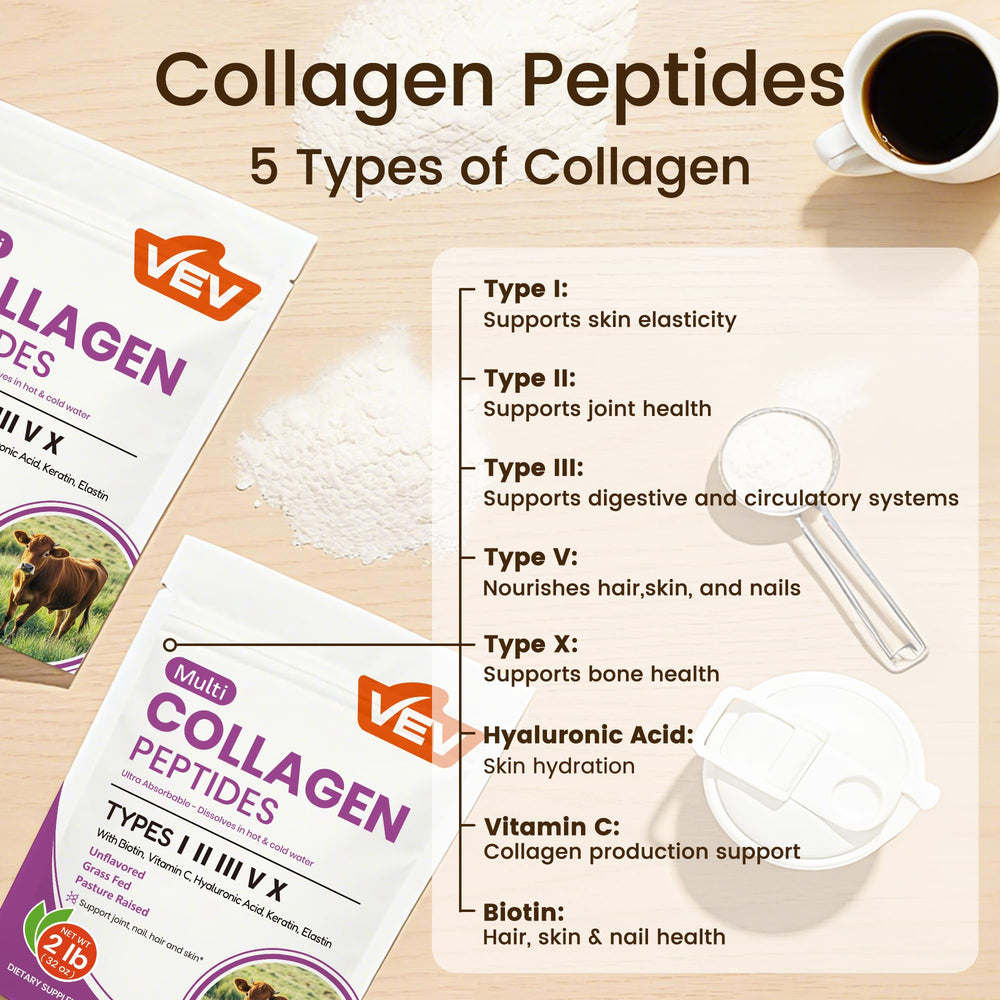 VEV scoop included for easy measurement and dosing with collagen powder.