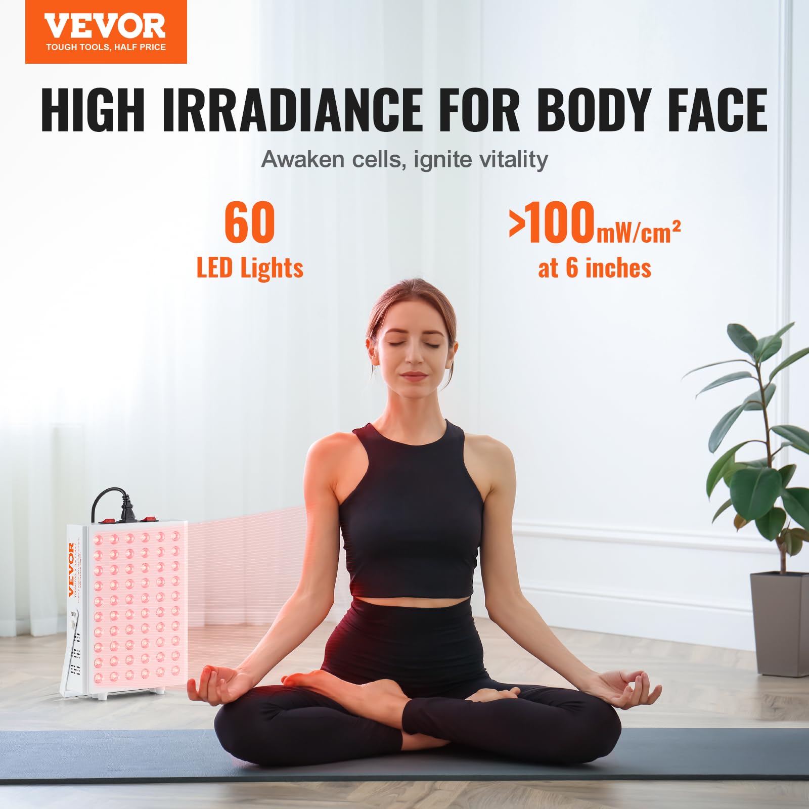 VEVOR red light panel 660nm red light for skin vitality and collagen-friendly use