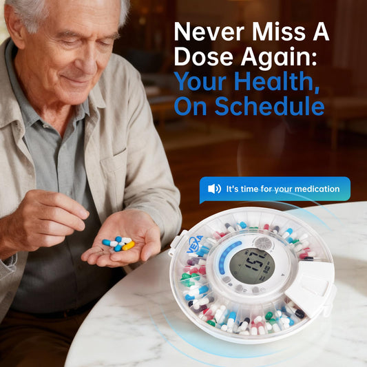 VEXA VitaMate 28 remote-monitoring app enables caregivers to receive real-time dose alerts.