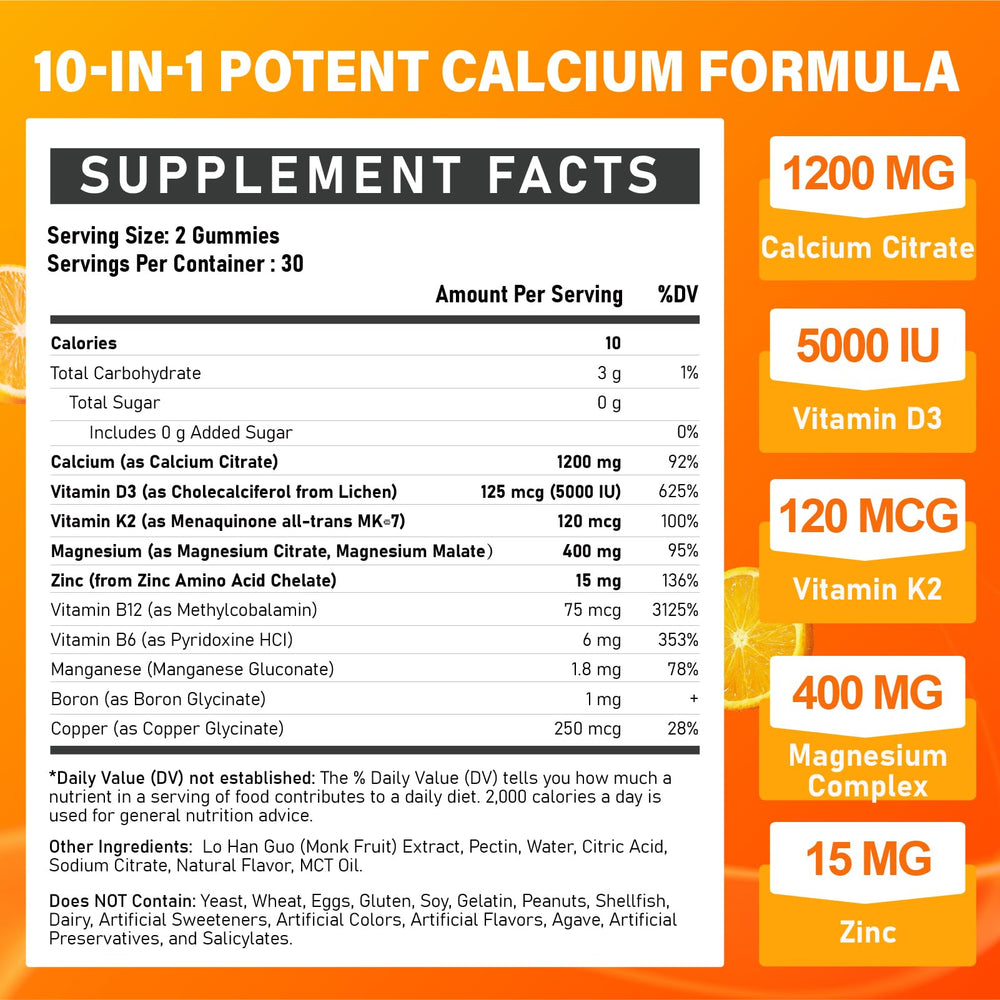 Close-up of Veyttisy calcium gummies with natural orange flavor.