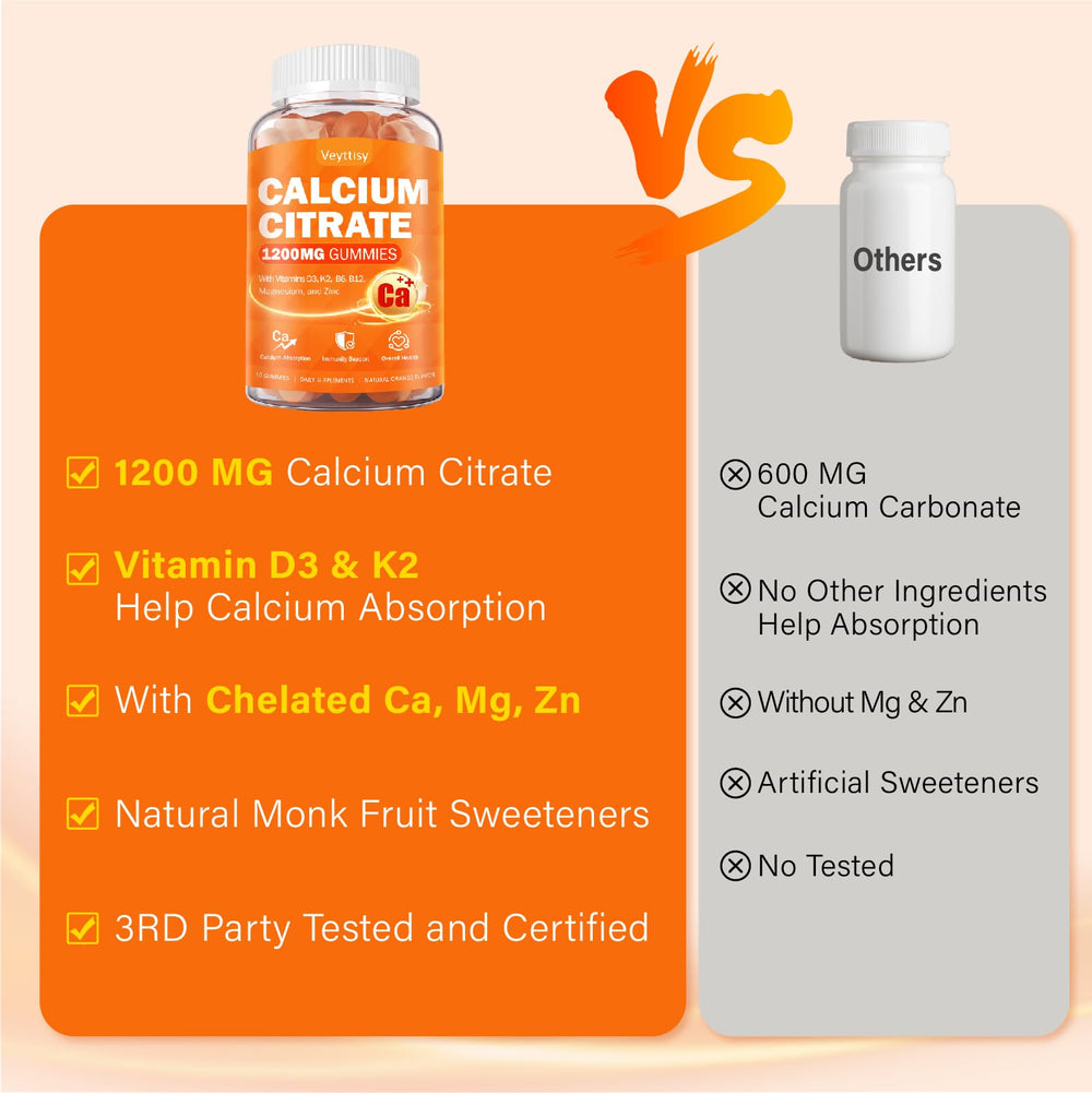 Veyttisy vegan calcium gummies in a clear bottle.