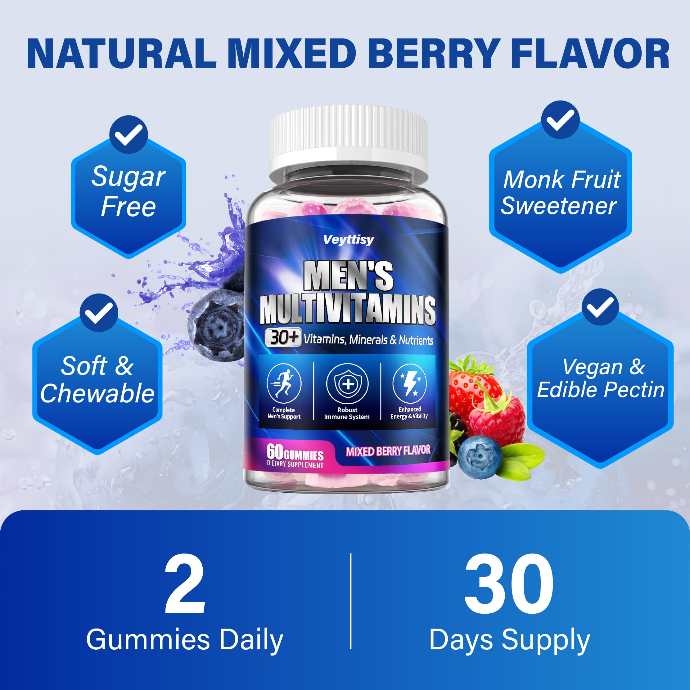Veyttisy daily-use gummies on white background suggest easy daily routine.