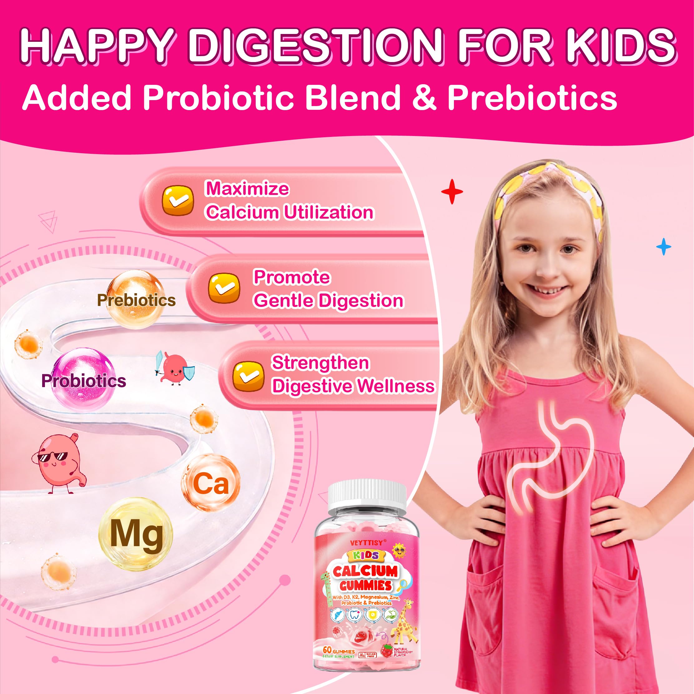 Veyttisy strawberry gummies with prebiotic and probiotic blend for digestion