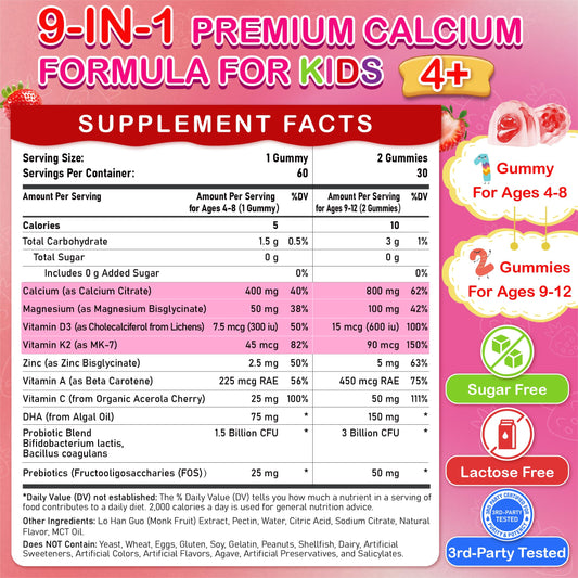 Veyttisy calcium gummies 4+ dosage label shows 1-2 daily for growth