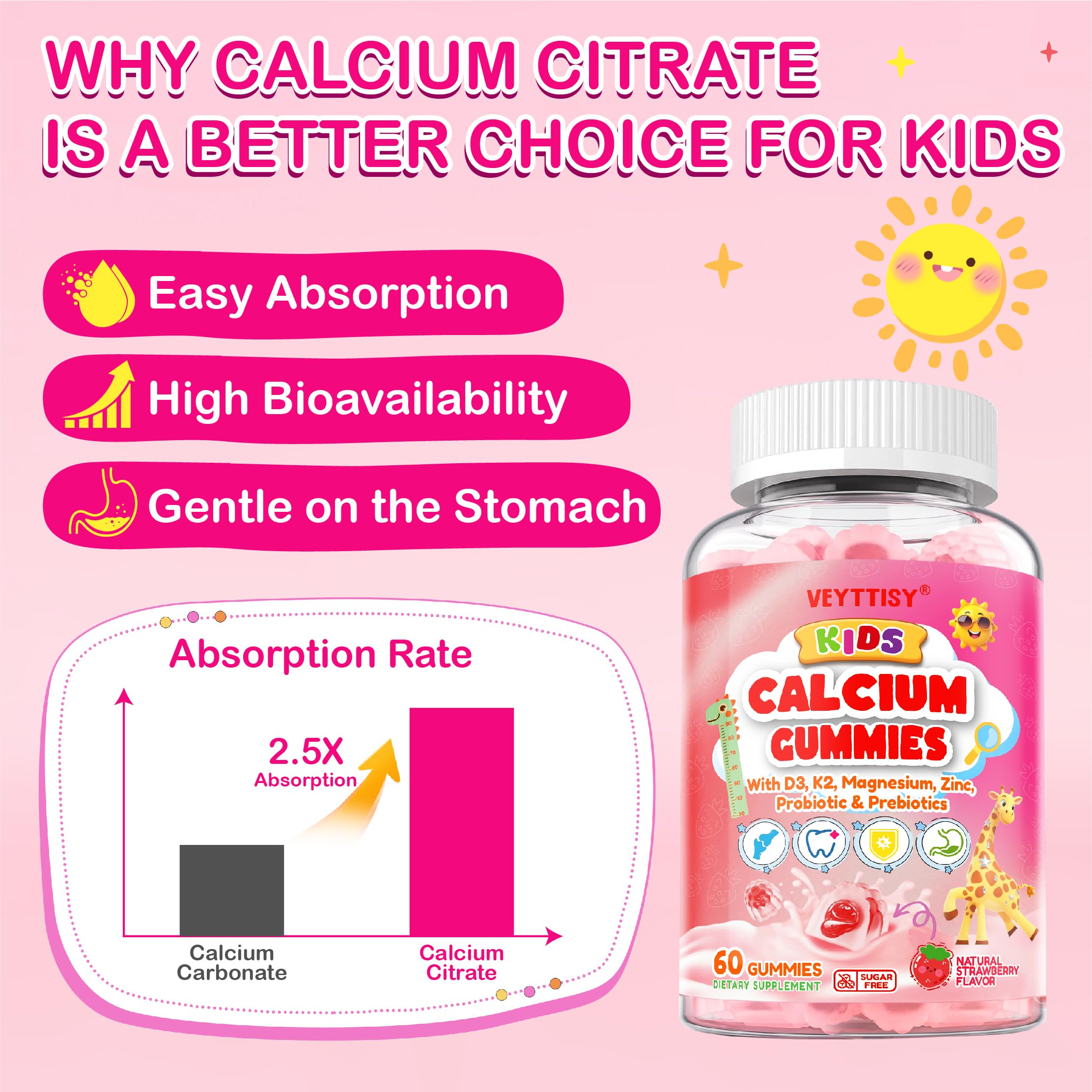 Veyttisy calcium gummies jar with magnesium and zinc for immunity support