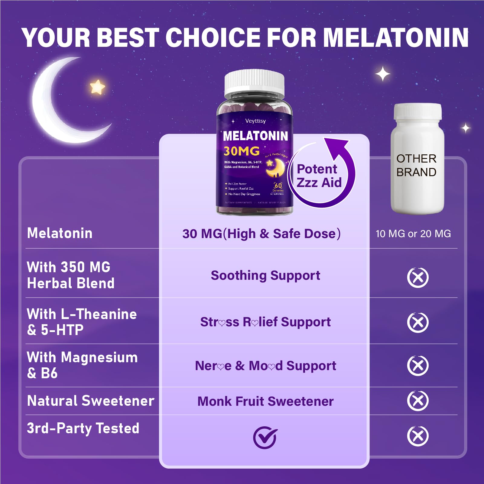 Label emphasizes vegan and non-GMO ingredients for a clean sleep aid.