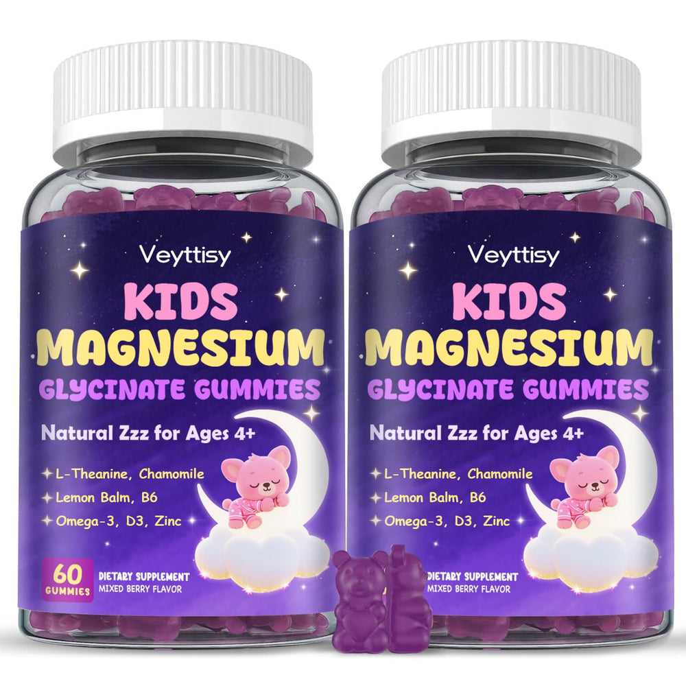 Veyttisy kids magnesium gummies 4+ berry bottle for calm evenings.