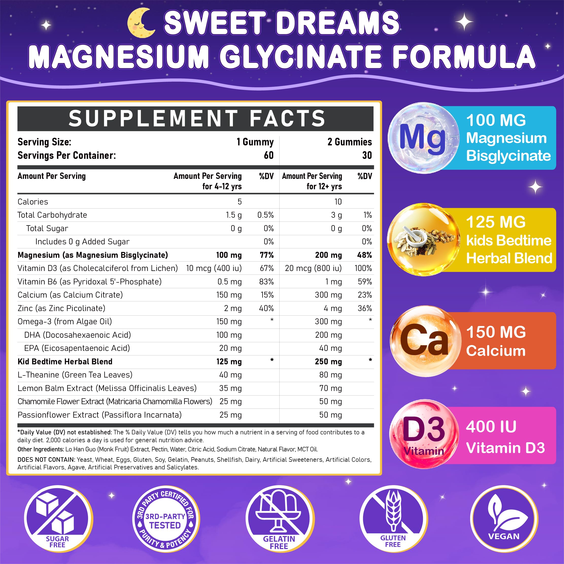 Veyttisy gummies label highlighting sugar-free formulation.