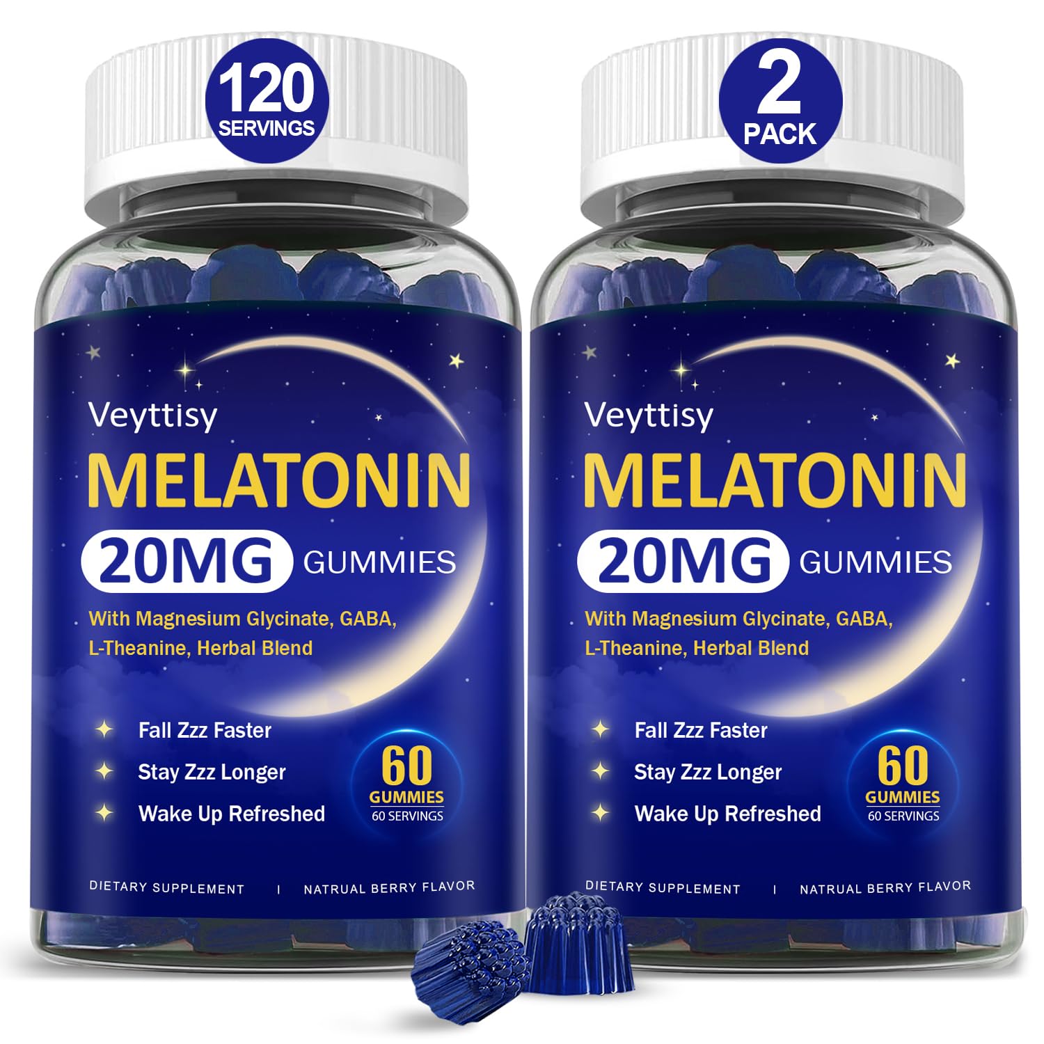 Veyttisy Melatonin 20mg Gummies bottle supports a calm night routine.