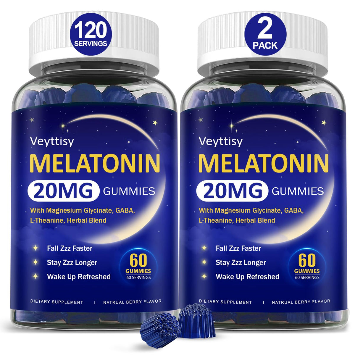 Veyttisy Melatonin 20mg Gummies bottle supports a calm night routine.
