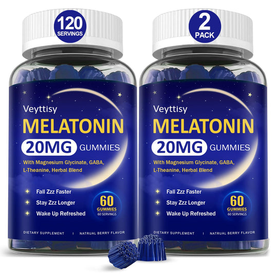 Veyttisy Melatonin 20mg Gummies bottle supports a calm night routine.