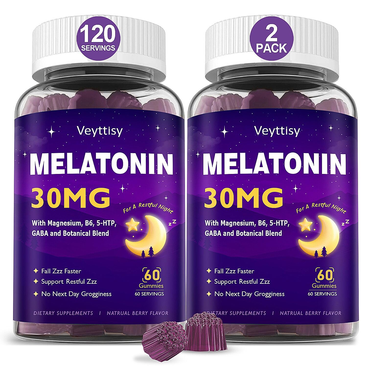 Veyttisy melatonin 30mg gummies bottle promotes restful nights with a tasty, sugar-free formula.